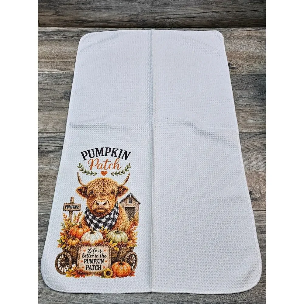 Highland Cow Pumpkin Patch Kitchen Towel Fall Farmhouse Decor